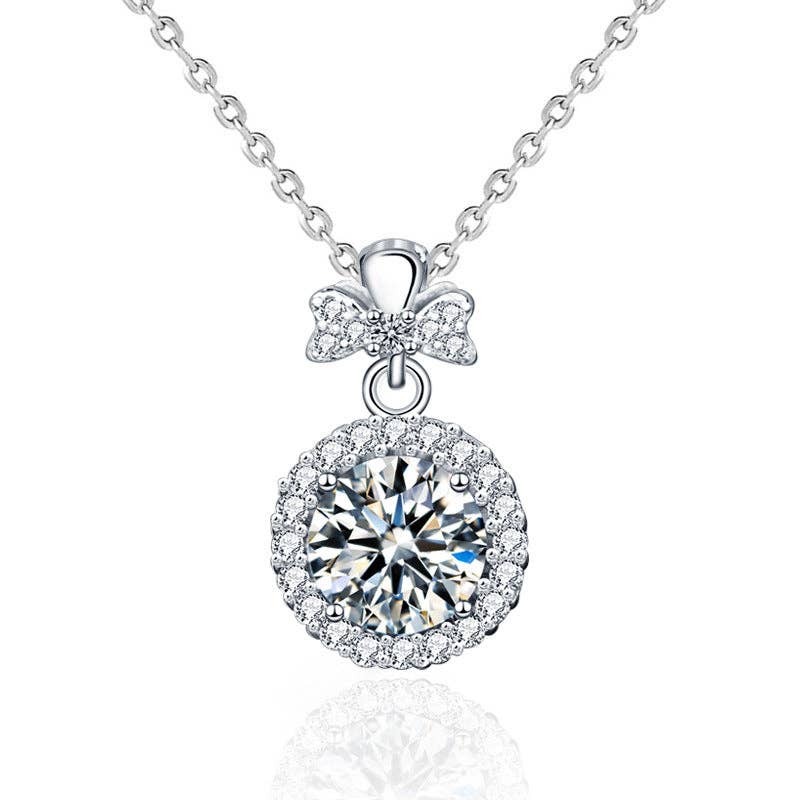 Moissanite Bow Tie Wedding Necklace in 925 Sterling Silver