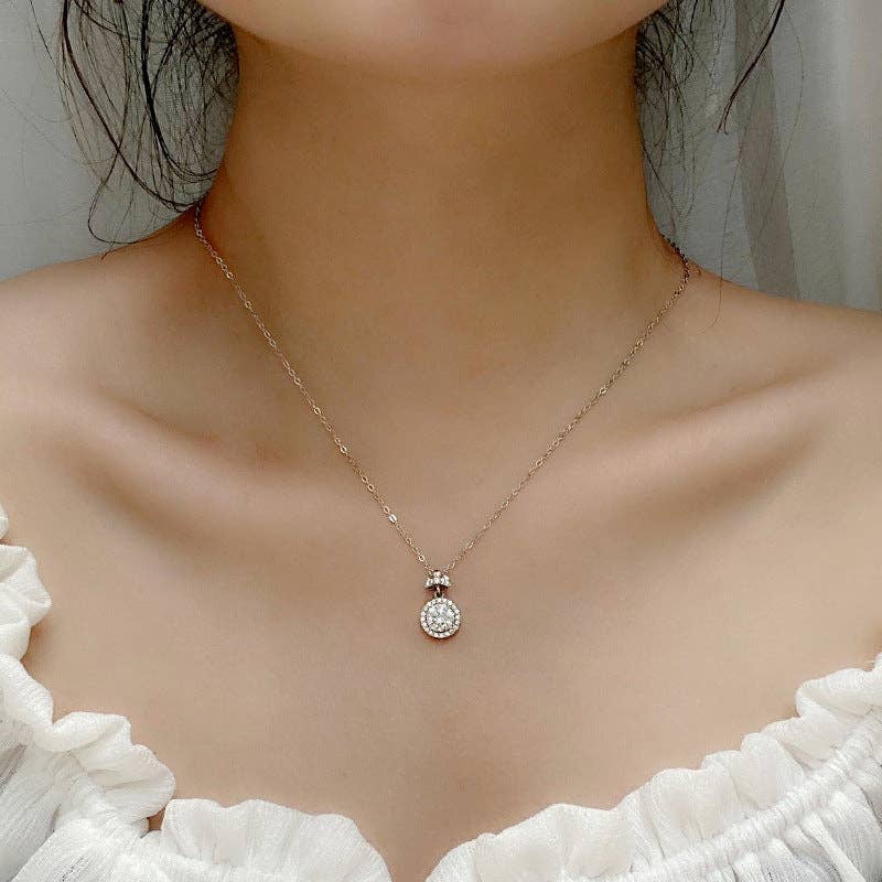 Moissanite Bow Tie Wedding Necklace in 925 Sterling Silver