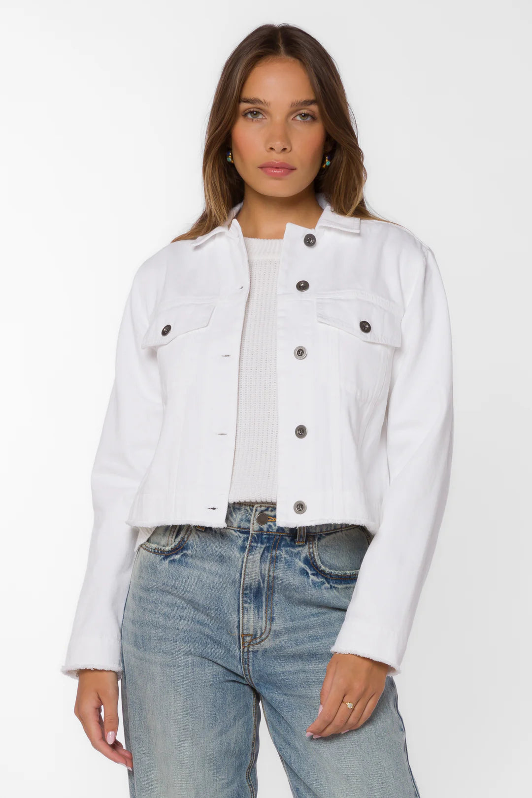 Larue Cropped Soft Denim Jacket Optic White