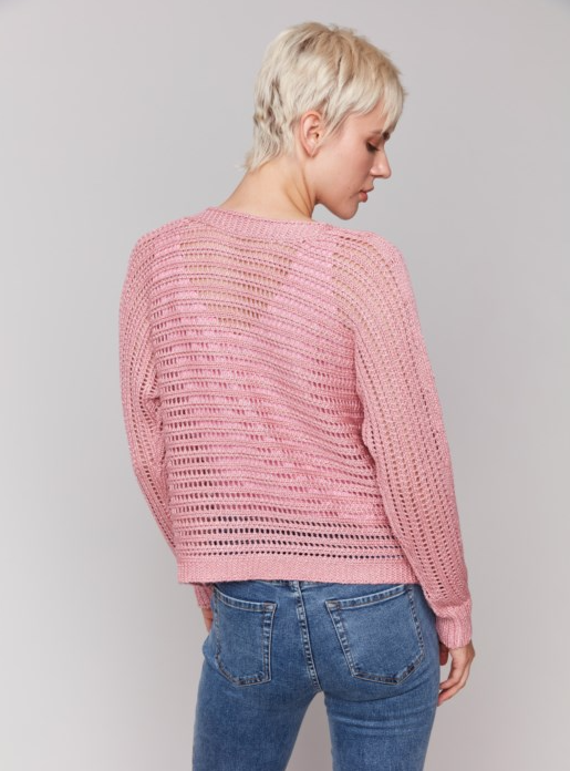 Metallic Fishnet Dolman Crew Neck Sweater
