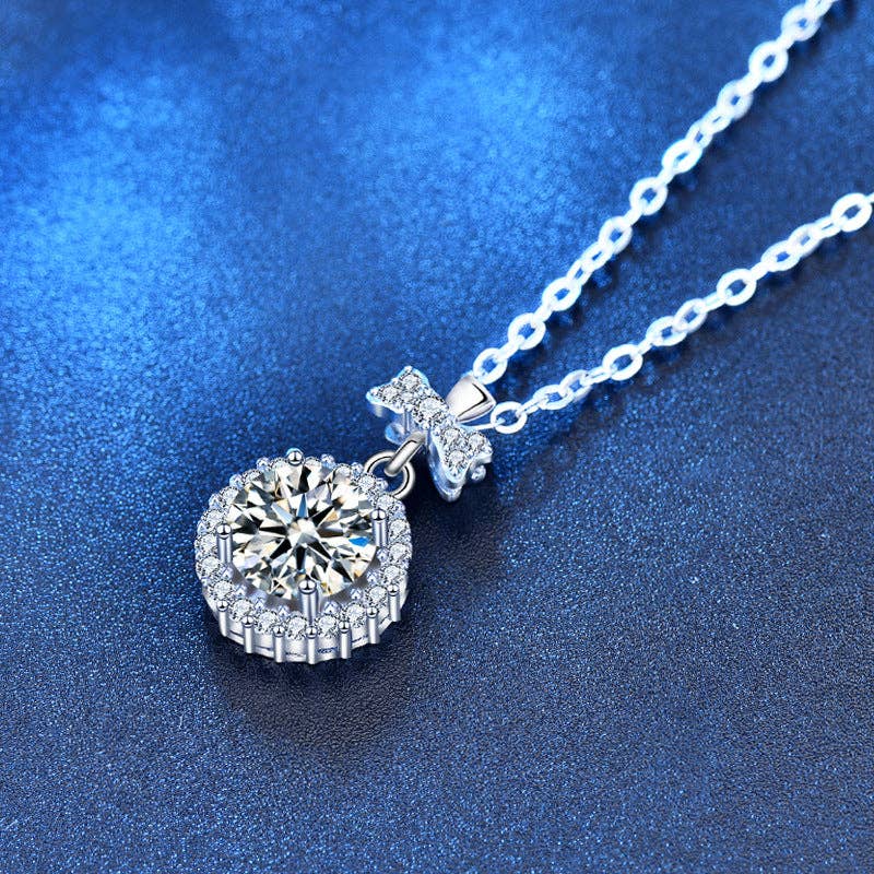 Moissanite Bow Tie Wedding Necklace in 925 Sterling Silver