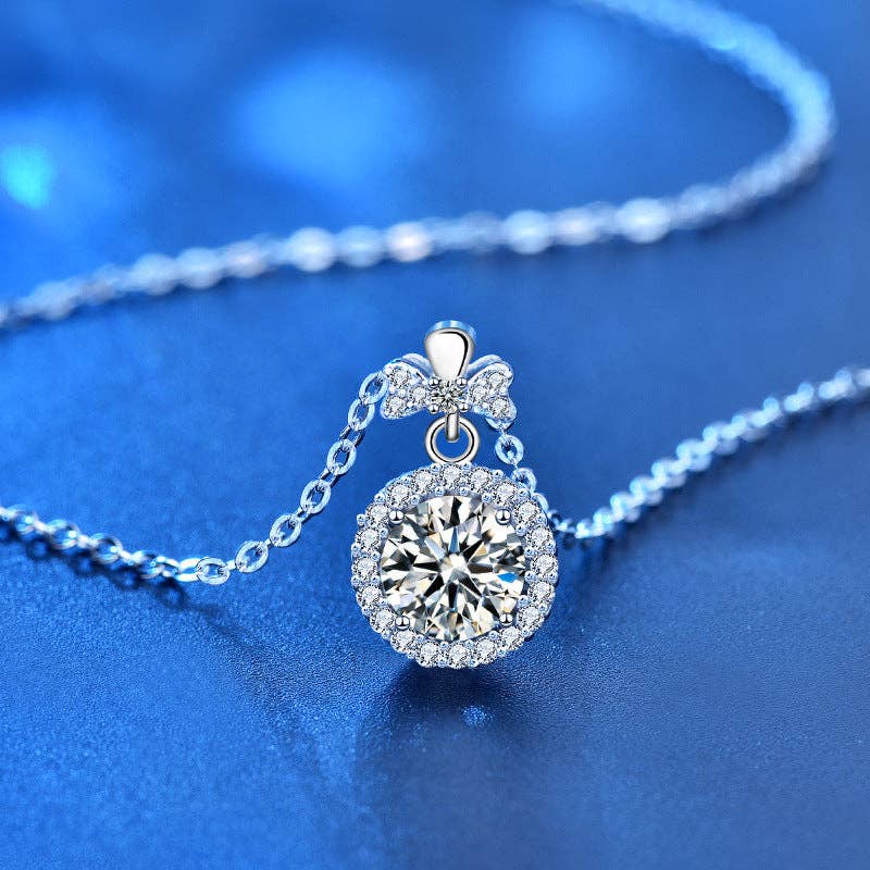 Moissanite Bow Tie Wedding Necklace in 925 Sterling Silver