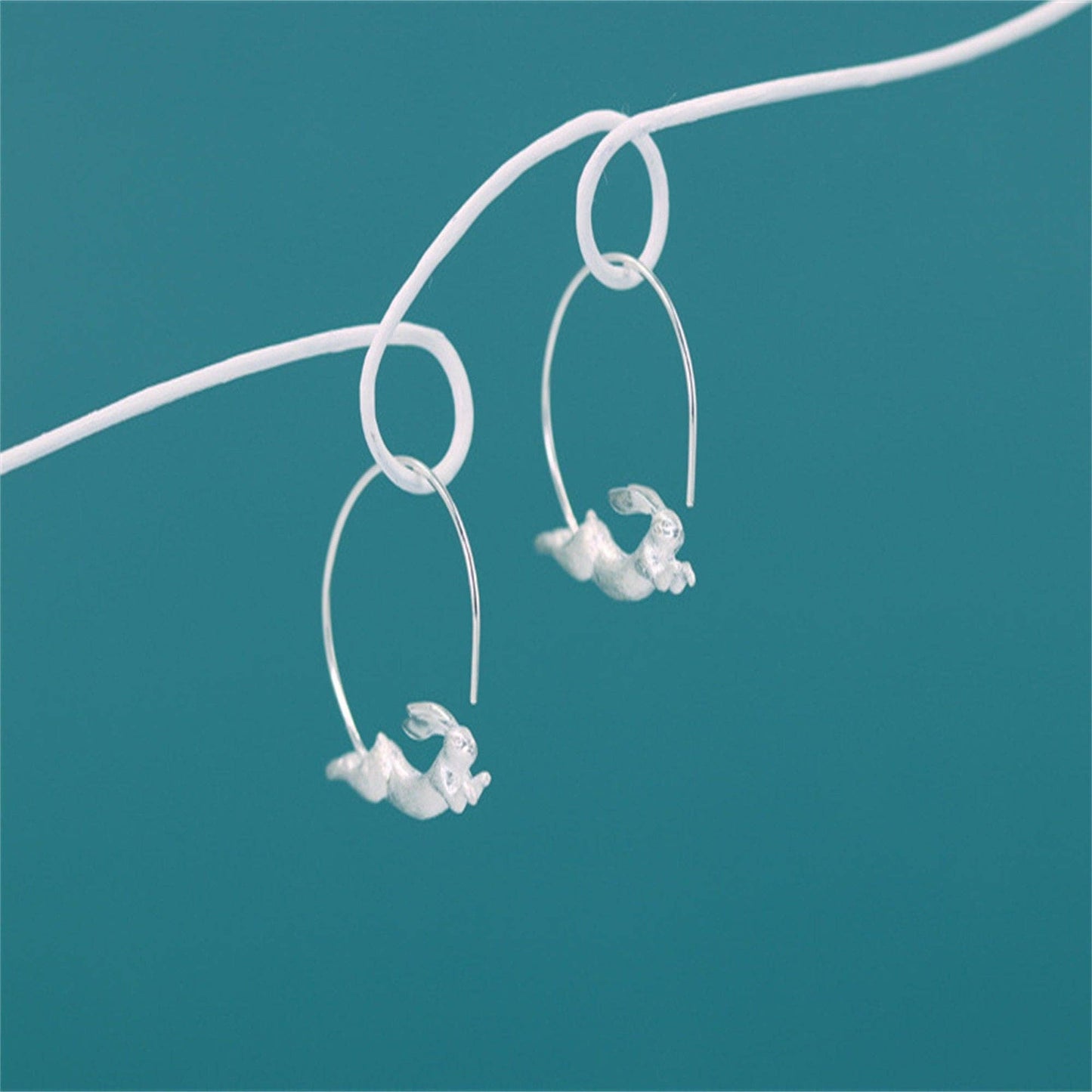 Sterling Silver Rabbit Hoop Earrings in 925 Sterling Silver