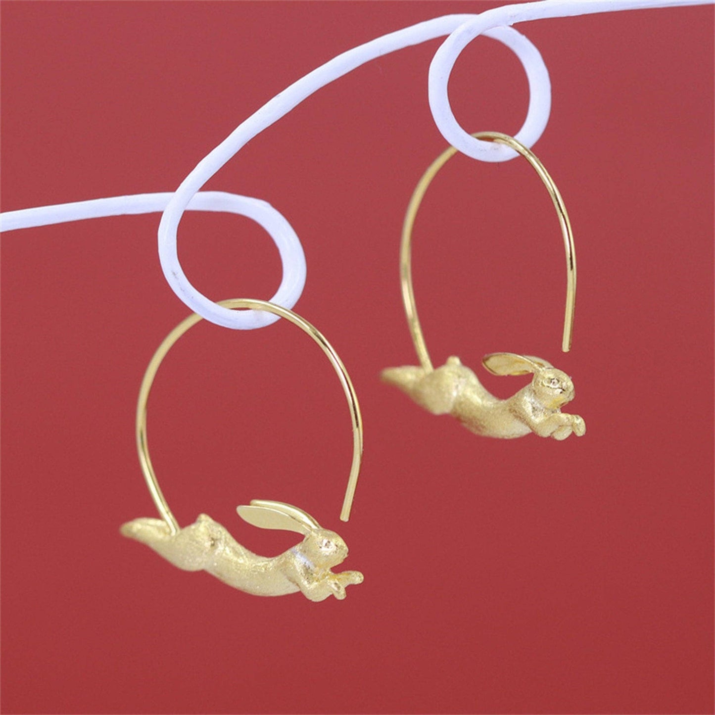 Sterling Silver Rabbit Hoop Earrings in 925 Sterling Silver