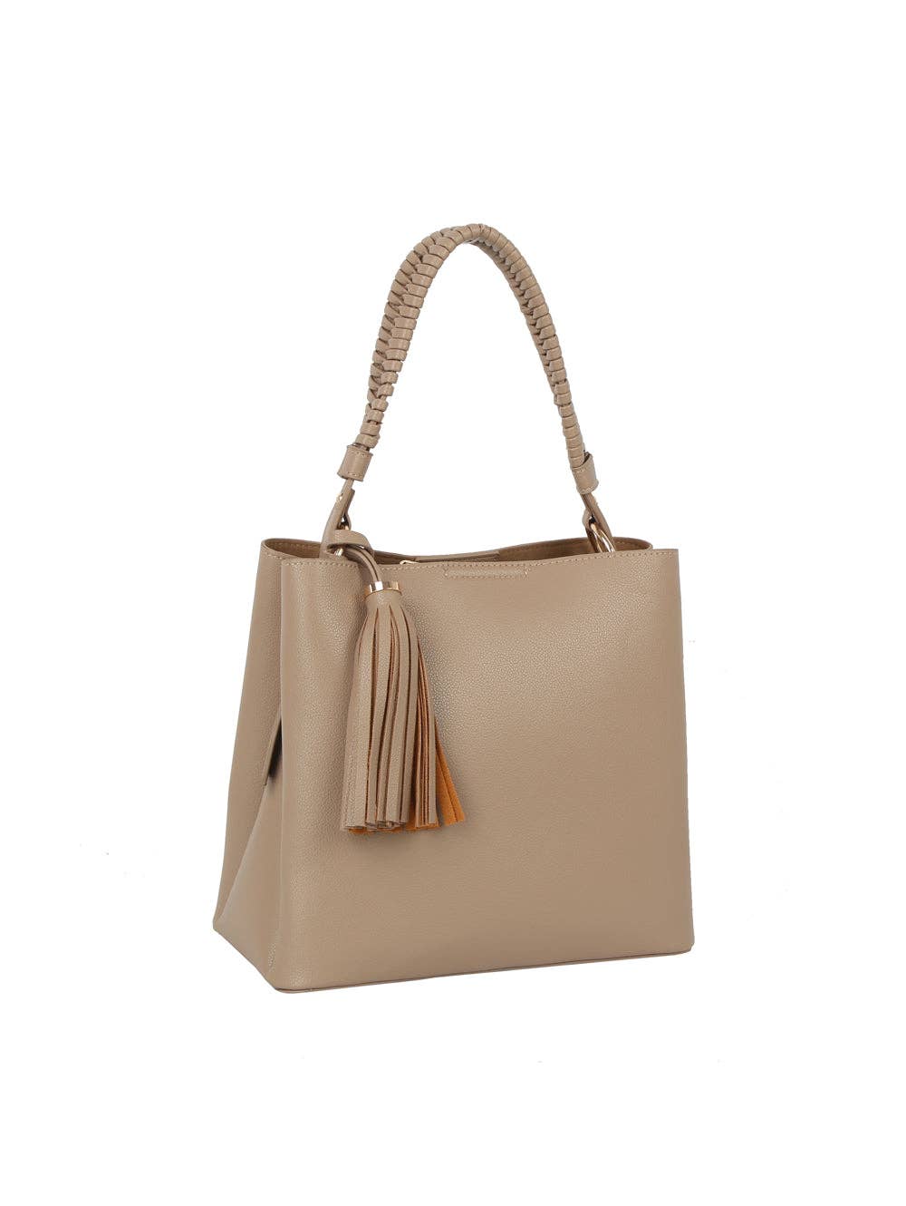 Braided Handle Tassel Pebbled Boxy Tote