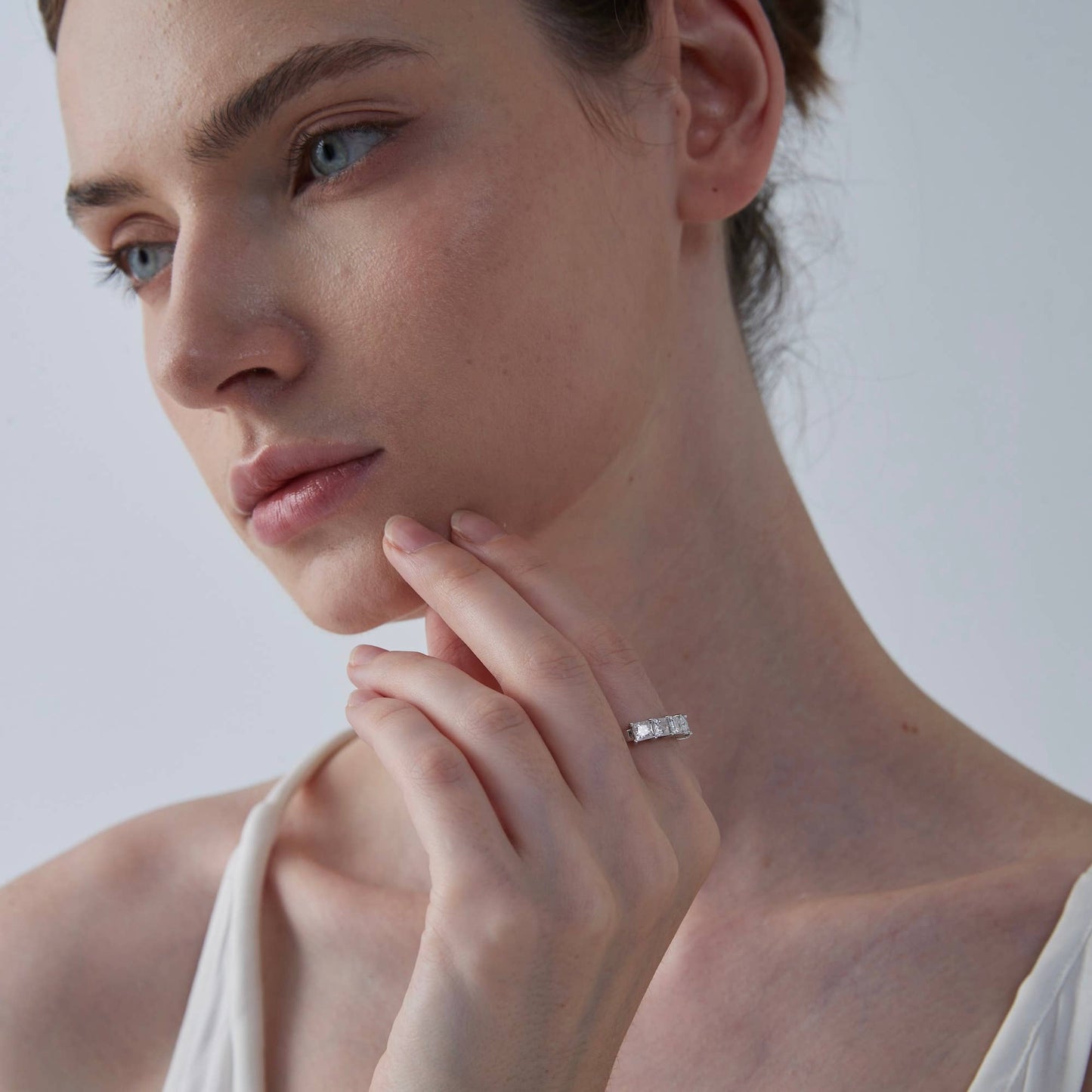 Square Moissanite Engagement Ring in 925 Sterling Silver