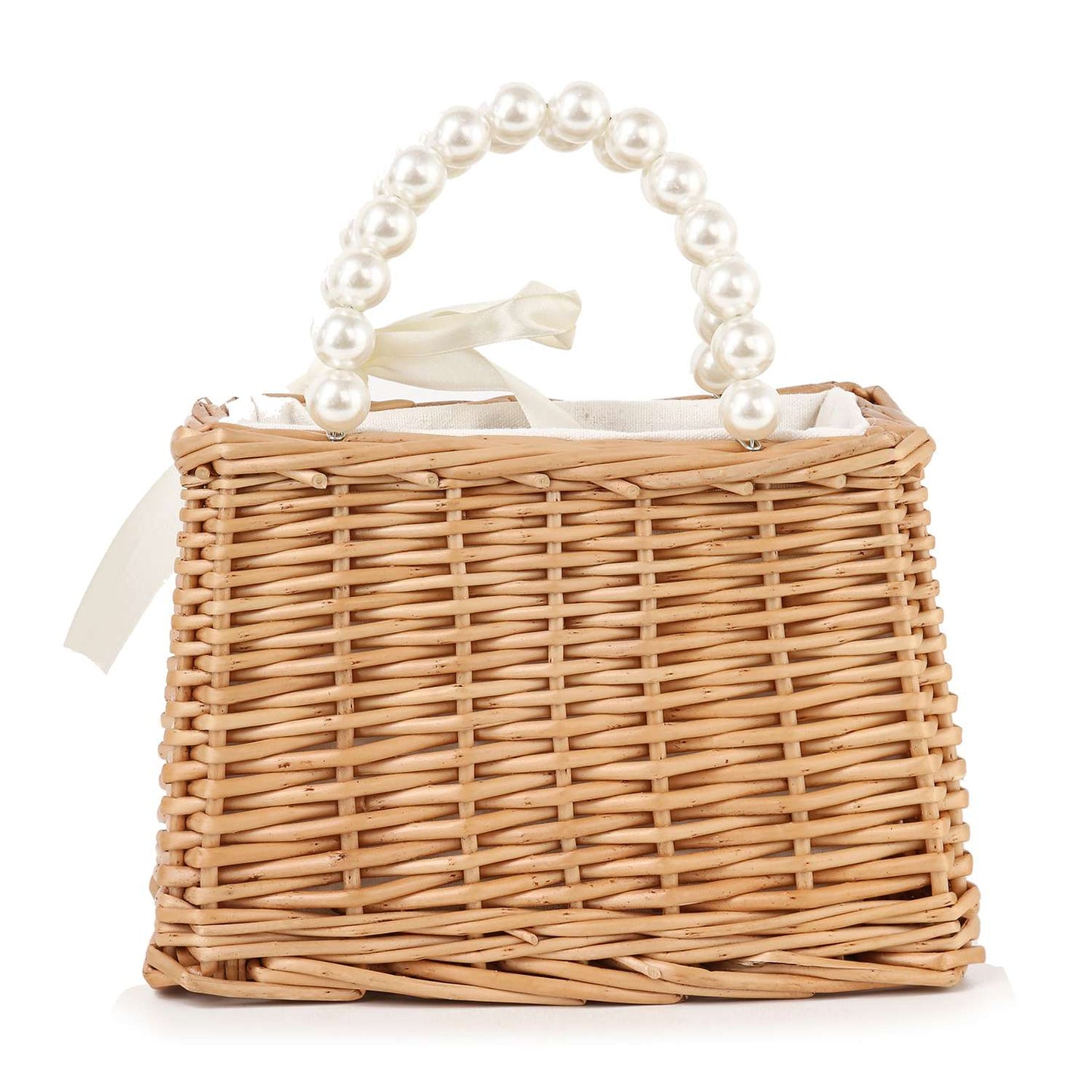 Bow And Pearl Accented Straw Tote