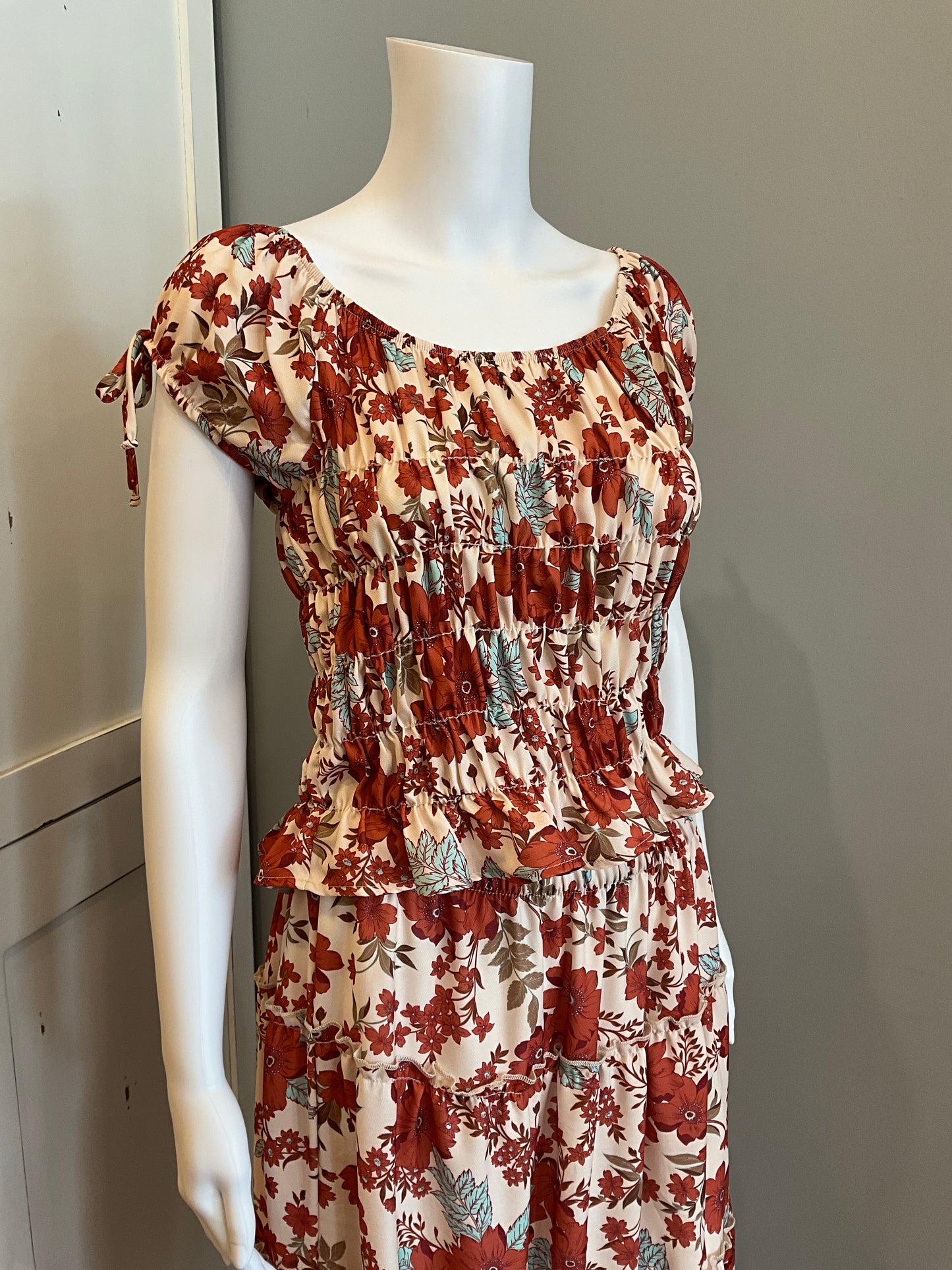 Stella Printed Crepe Top Beige/Orange