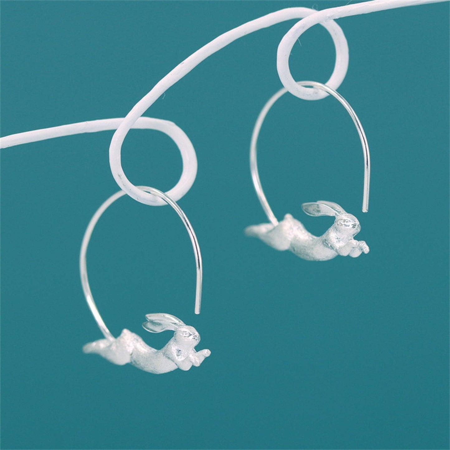 Sterling Silver Rabbit Hoop Earrings in 925 Sterling Silver