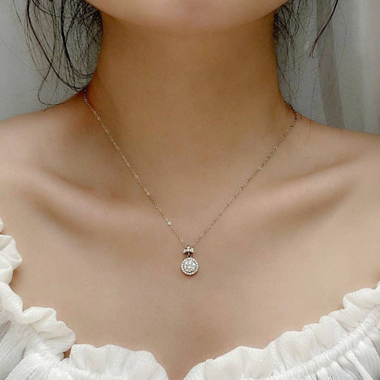 Moissanite Bow Tie Wedding Necklace in 925 Sterling Silver