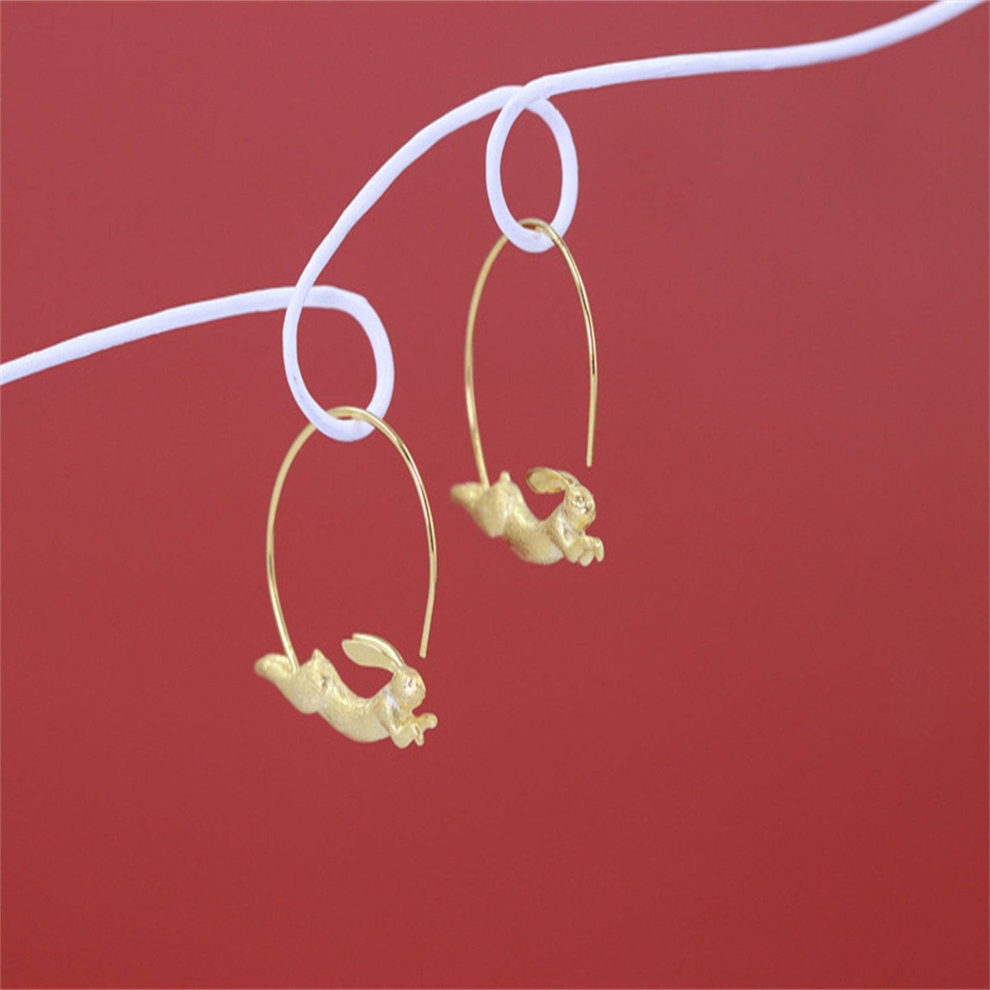 Sterling Silver Rabbit Hoop Earrings in 925 Sterling Silver