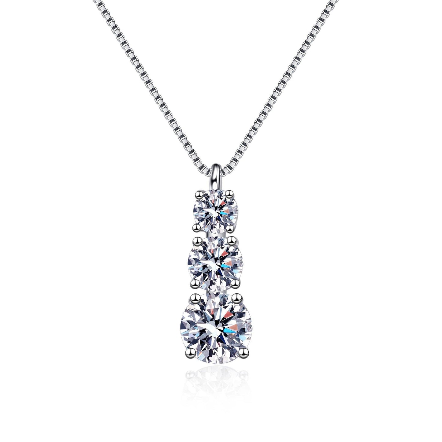 Three Stone Moissanite Charm Necklace in 925 Sterling Silver