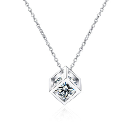 Magic Cube Moissanite Charm Necklace in 925 Sterling Silver
