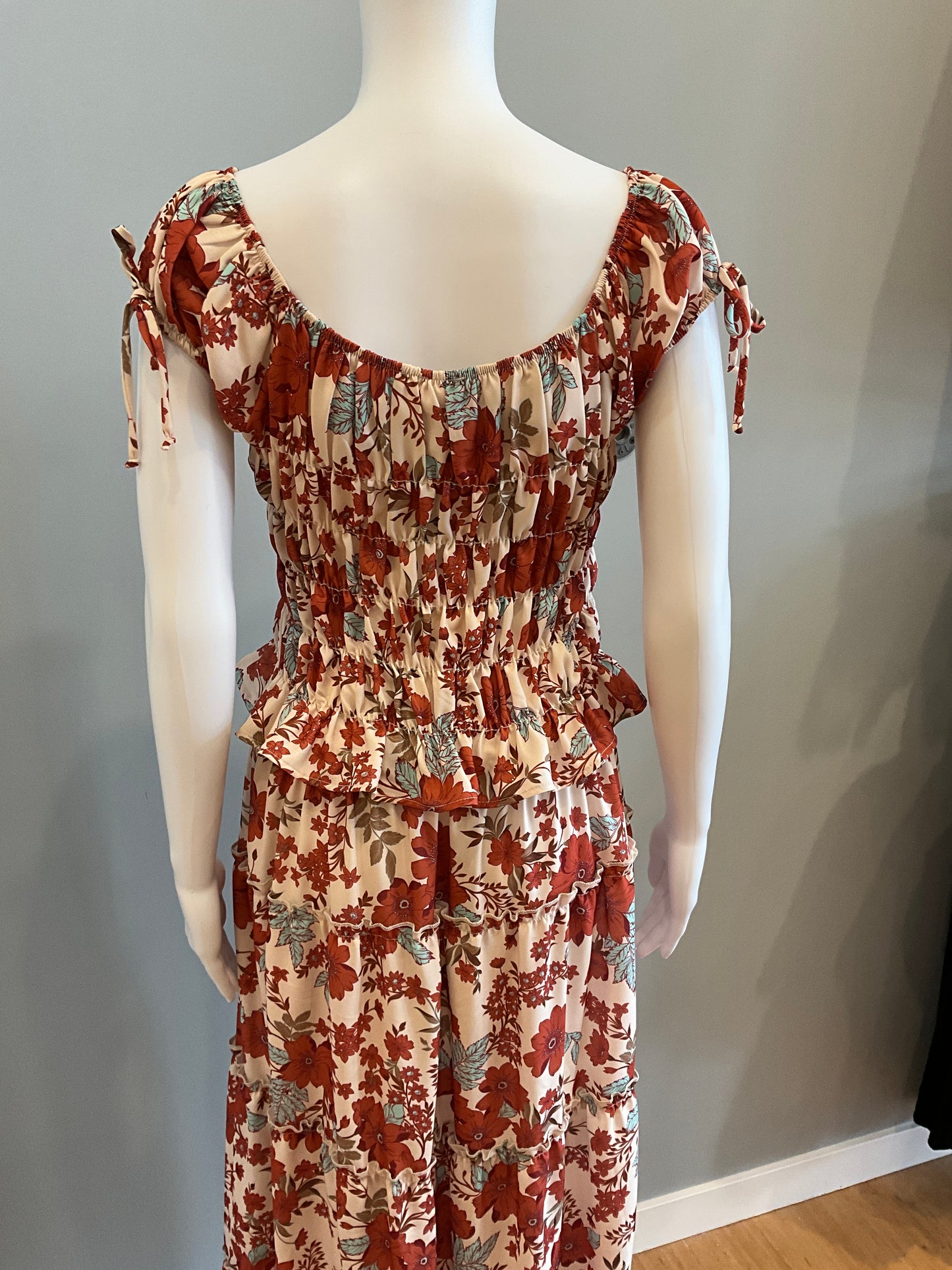 Stella Printed Crepe Top Beige/Orange