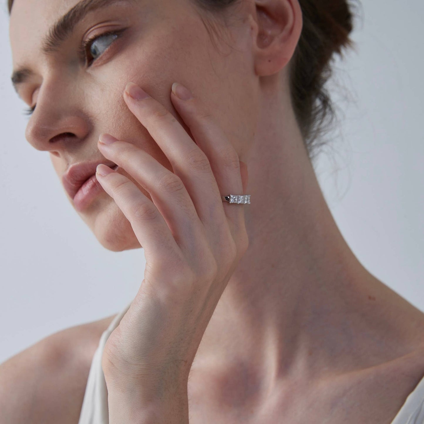 Square Moissanite Engagement Ring in 925 Sterling Silver