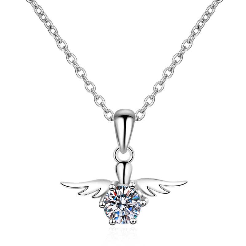 Angel Wing Moissanite Charm Necklace in 925 Sterling Silver