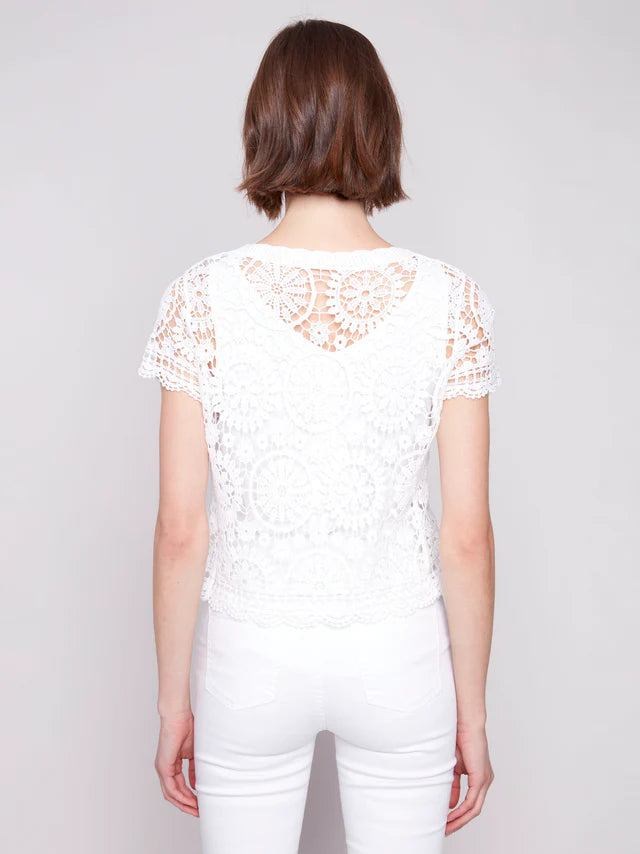 Short Sleeve Crochet Bolero White