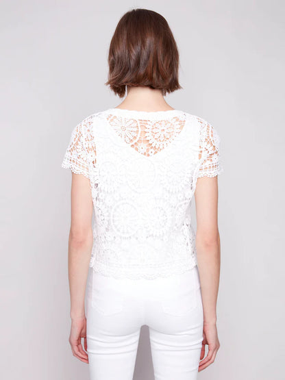 Short Sleeve Crochet Bolero White