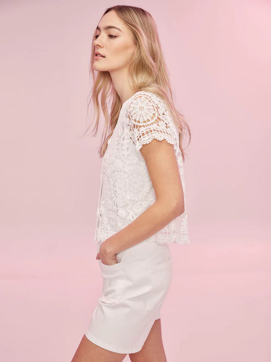 Short Sleeve Crochet Bolero White