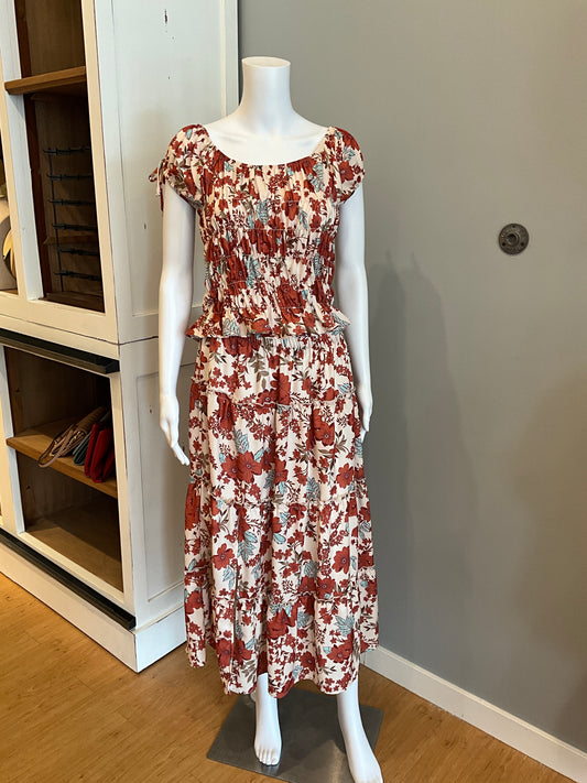 Alexandra Printed Crepe Skirt Beige/Orange