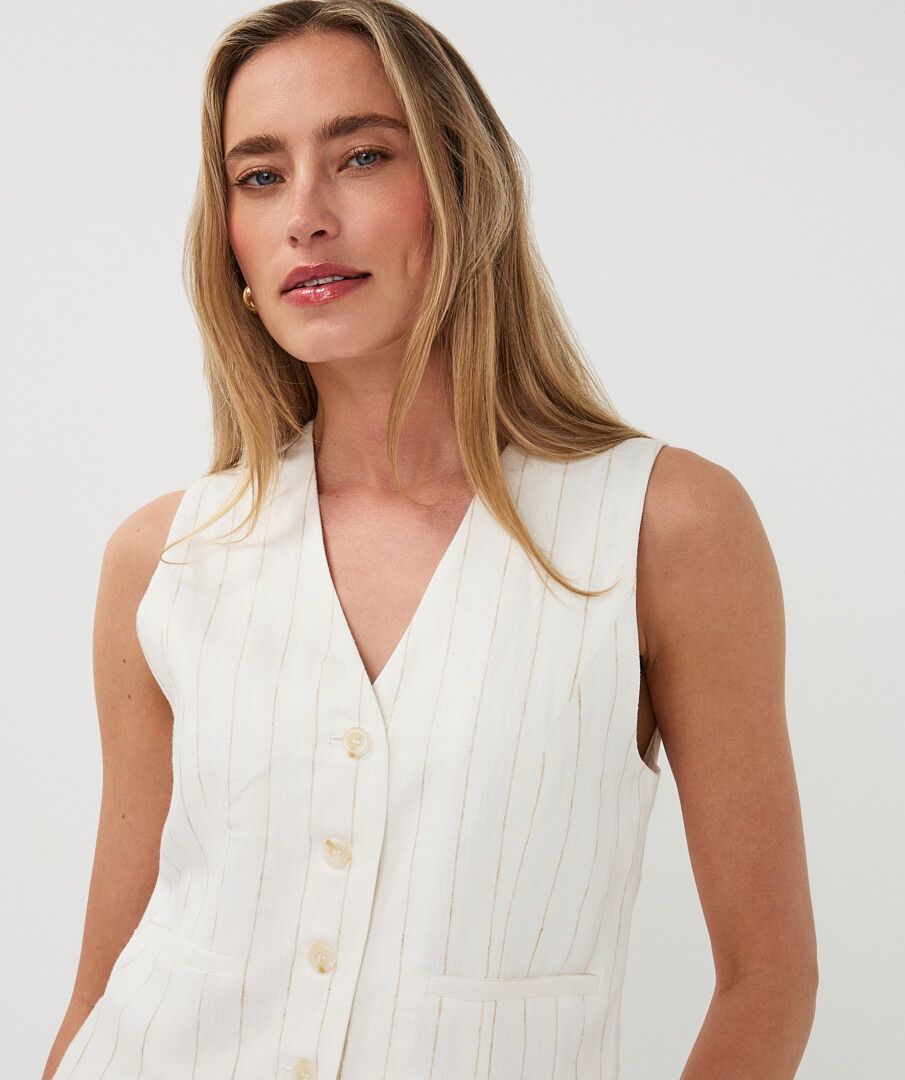 Esqualo Gilet Short Linen Striped Vest