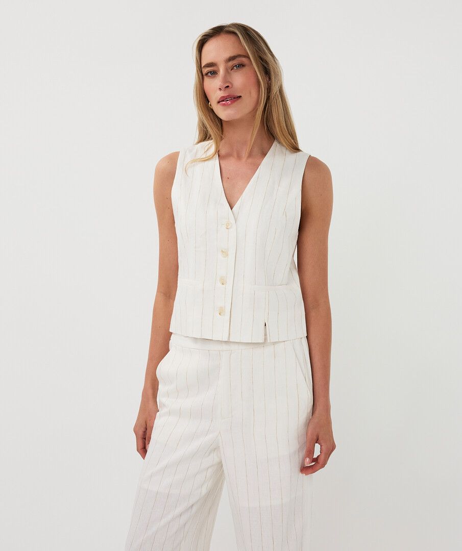 Esqualo Gilet Short Linen Striped Vest