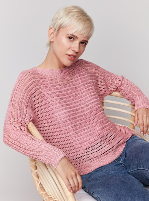 Metallic Fishnet Dolman Crew Neck Sweater