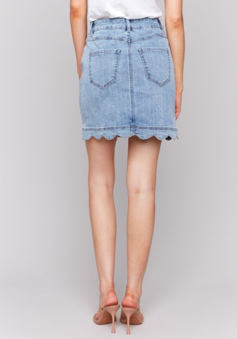 Scalloped Hem Button Front Denim Skort