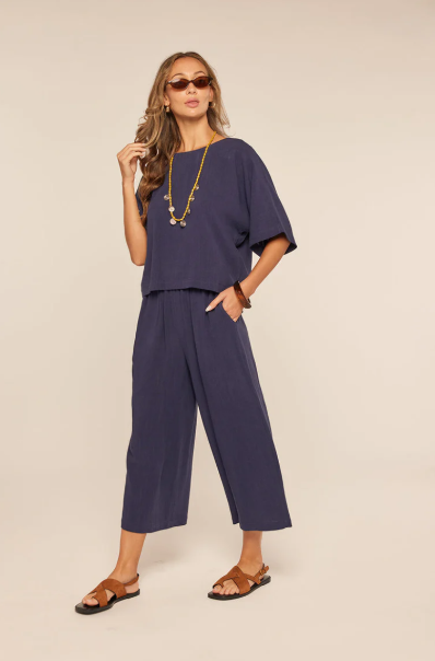 LINEN NAVY KIM TOP