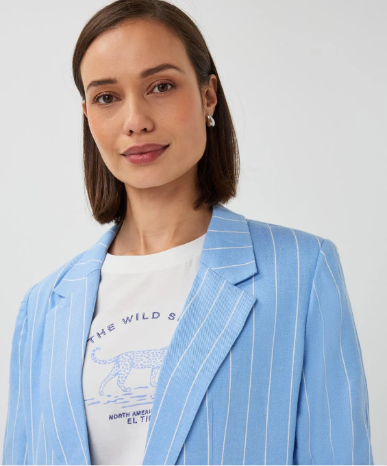 STRIPED LINEN BLEND BLAZER