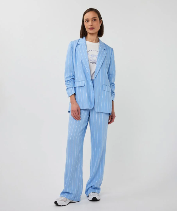 STRIPED LINEN BLEND BLAZER