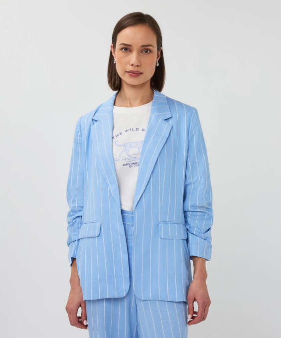 STRIPED LINEN BLEND BLAZER