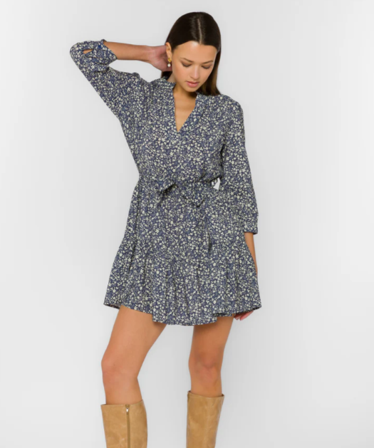 Noelle’s Long Sleeve V~neck dress Midnight Flower
