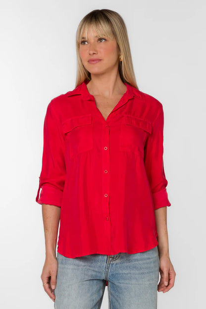 Talma Rolled Tab Button Down Shirt Red
