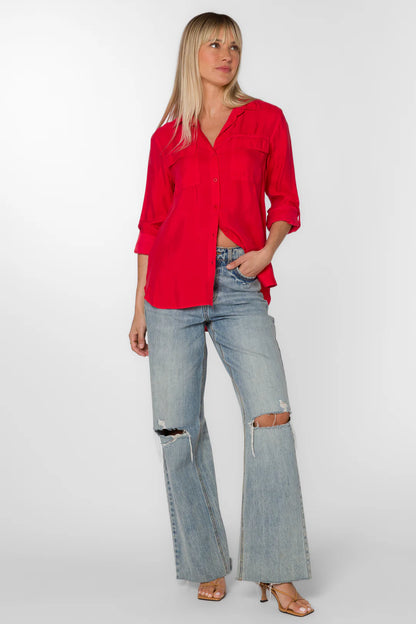 Talma Rolled Tab Button Down Shirt Red