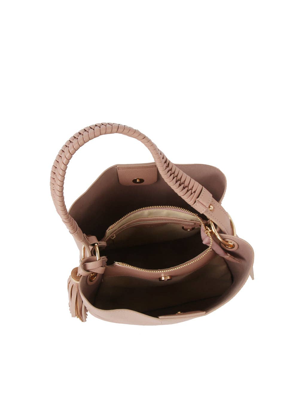 Braided Handle Tassel Pebbled Boxy Tote