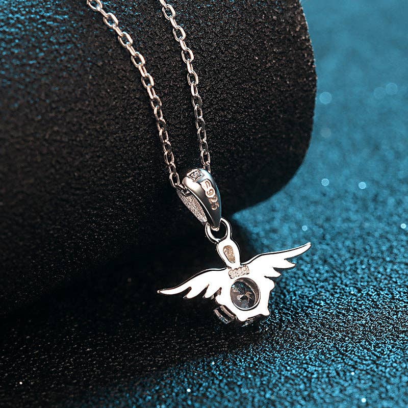 Angel Wing Moissanite Charm Necklace in 925 Sterling Silver