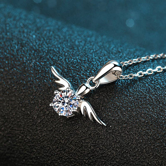 Angel Wing Moissanite Charm Necklace in 925 Sterling Silver