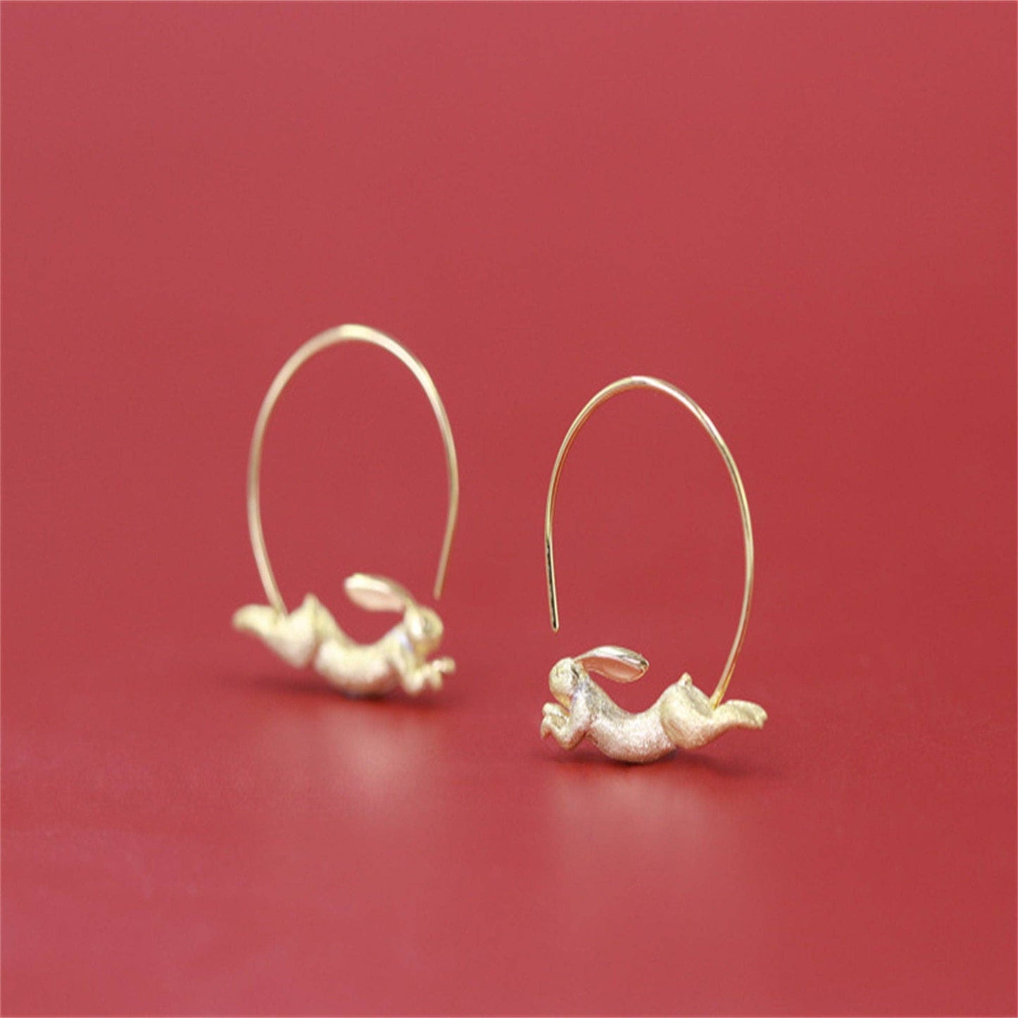 Sterling Silver Rabbit Hoop Earrings in 925 Sterling Silver