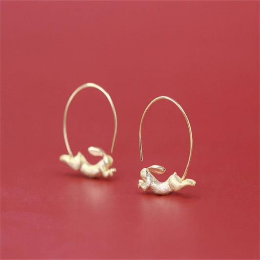 Sterling Silver Rabbit Hoop Earrings in 925 Sterling Silver