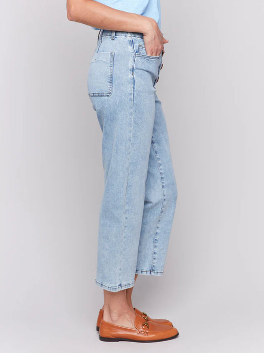 Front Button Fly Straight Crop Leg Jean