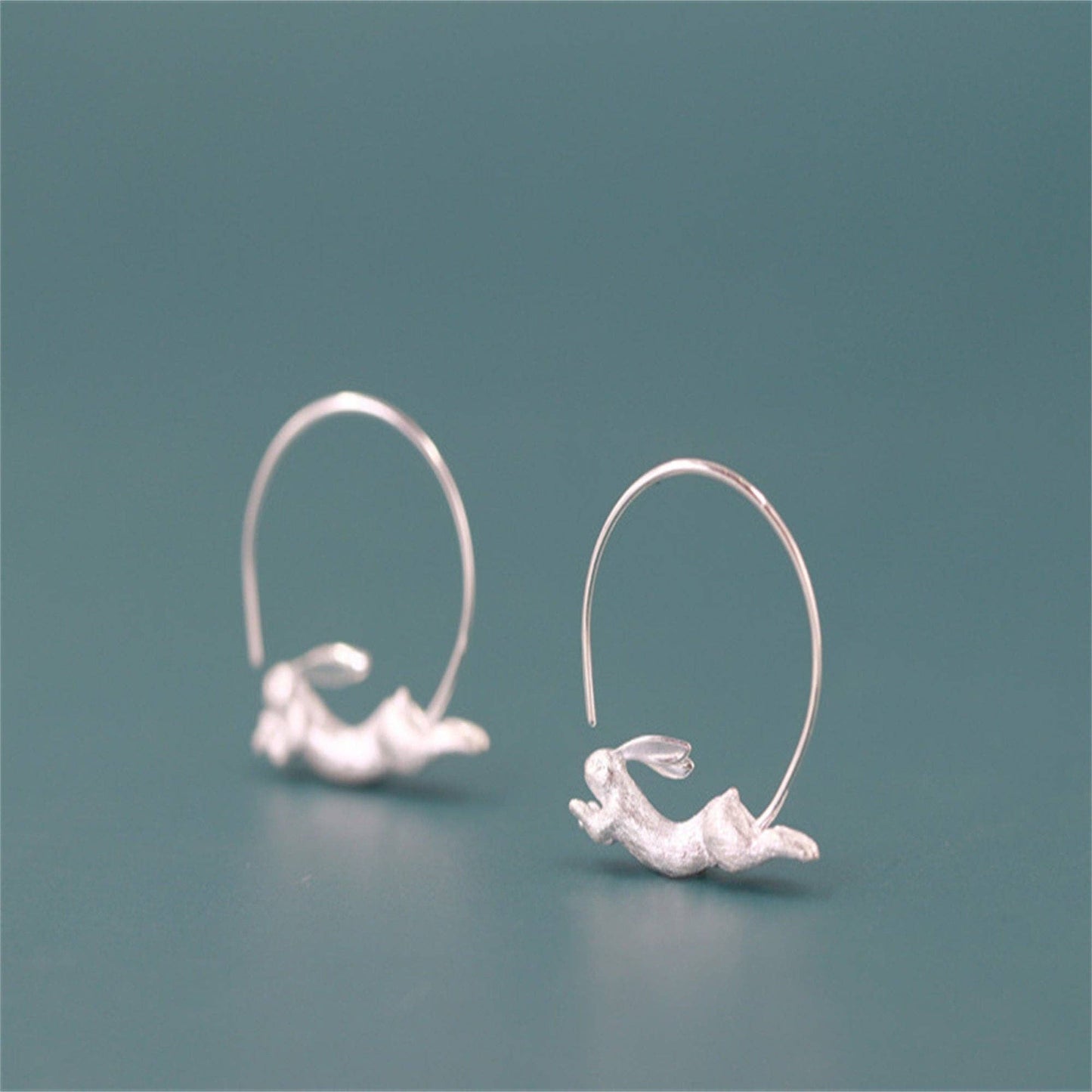 Sterling Silver Rabbit Hoop Earrings in 925 Sterling Silver