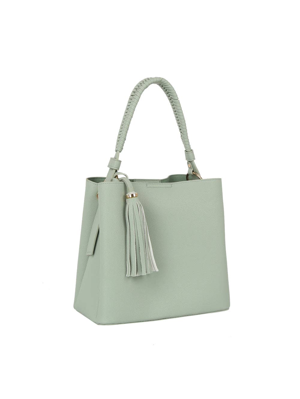Braided Handle Tassel Pebbled Boxy Tote