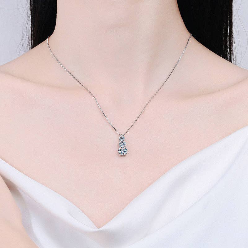 Three Stone Moissanite Charm Necklace in 925 Sterling Silver