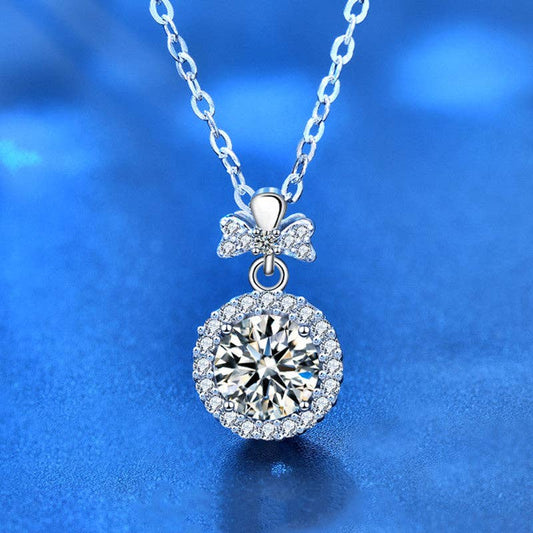 Moissanite Bow Tie Wedding Necklace in 925 Sterling Silver